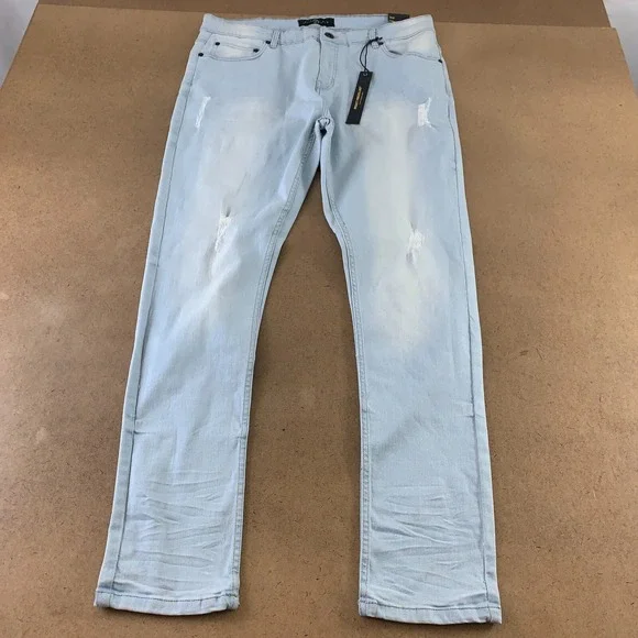 Peace Untd Men's Size 40 Light Wash Distressed Stretch Super Skinny Jeans NWT