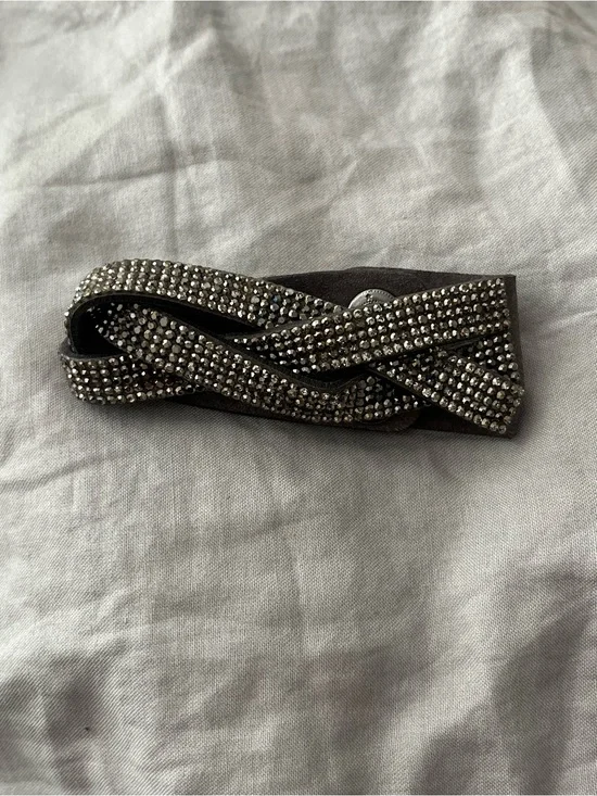 Crystal Embellished Braided Leather Bracelet - Black