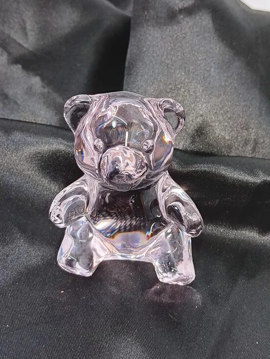 Oneida Glass Teddy Bear Figurine - Clear Light Pink Home Accent