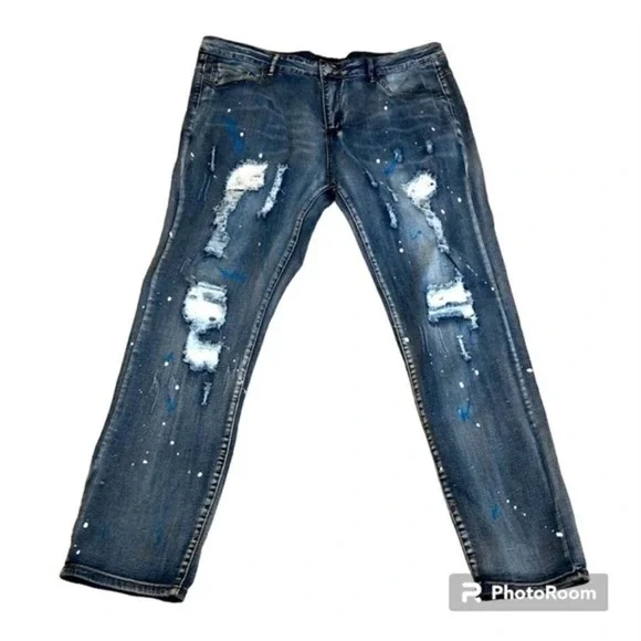 thrashed men's 40 x 32 jeans rave distressed Y2K grunge hiphop skater  jeans