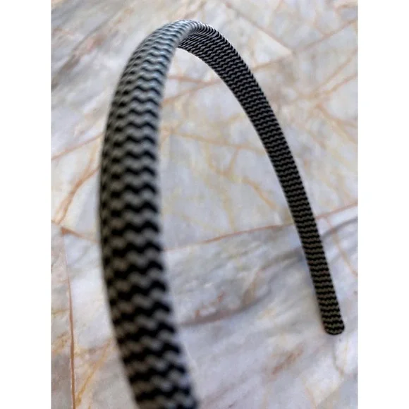 Black White Chevron Woven Fabric Slim Headband Zig Zag Pattern Accessory