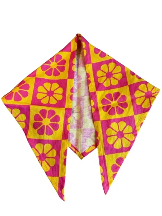 Rare NWOT Lucy & Yak Organic Cotton Lottie Neck Scarf/Bandana Pink Yellow
