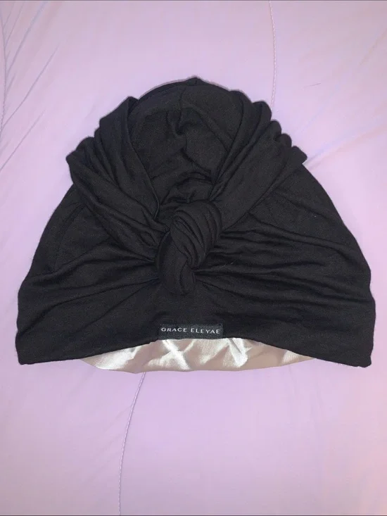 Grace Eleyae Black Knot Turban with Satin Lining