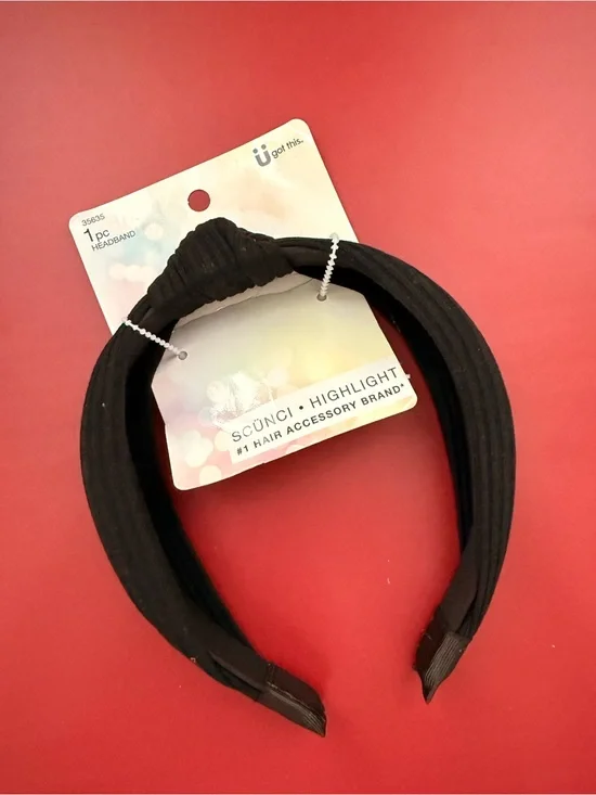 scunci Black Fabric Ribbed Knot Headband NWT