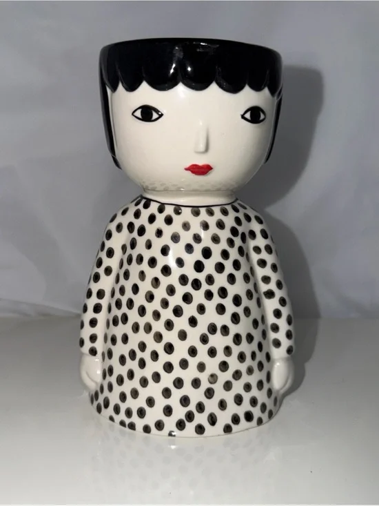 Ceramic Polka Dot Figurine Vase - Black & White