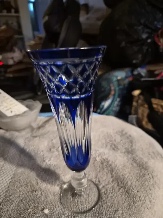 Vintage Towle Blue Cut To Clear Vase Distinctive Cobalt Blue Overlay With Clear