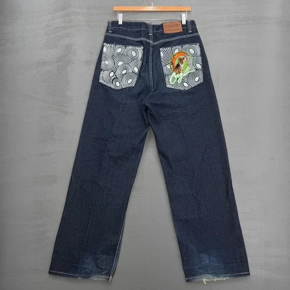 Y2K COOGI Jeans Dark Wash Indigo Embroidered Baggy Swirl Koala Animal 32 x 30