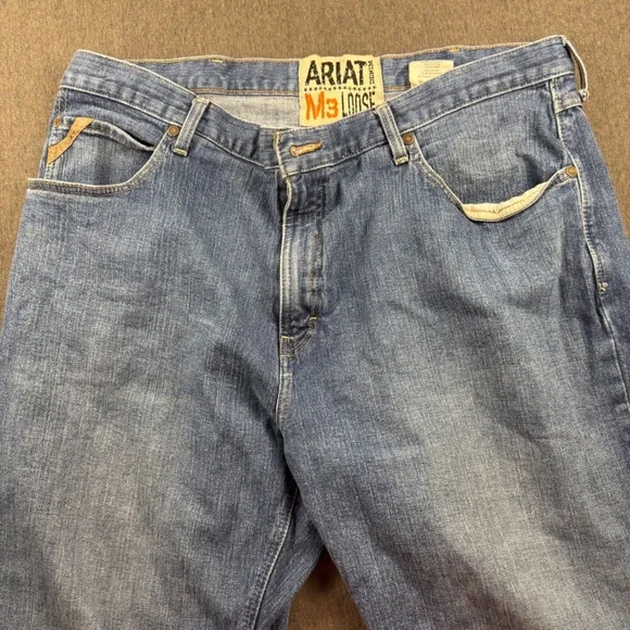 Ariat M3 Loose Fit Mens Jeans 42x32 Medium Wash‎ Denim Straight Leg Stretch