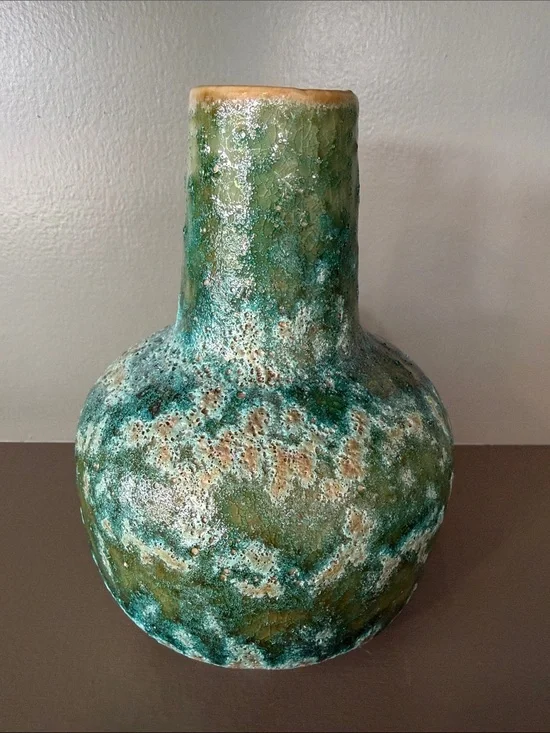 Textured Green and Turquoise Stoneware Vase