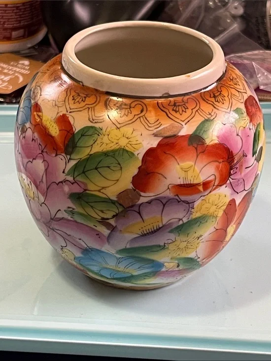 Hand-Painted Floral Ceramic Vase — Multicolor Accent