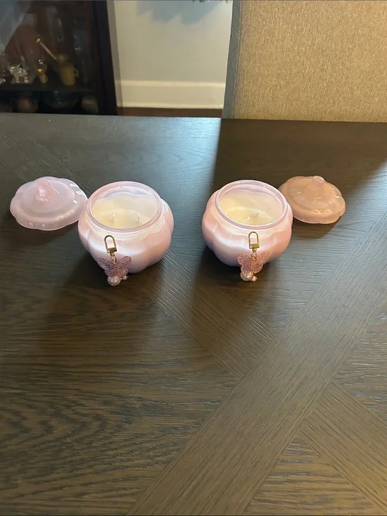 Pink Glass Pumpkin CANDLE  with Butterfly Charms PICK ONE