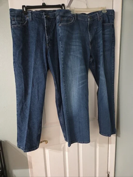 Wrangler Men's Straight Jeans in Medium and Dark Blue.  2 pair.  40x29