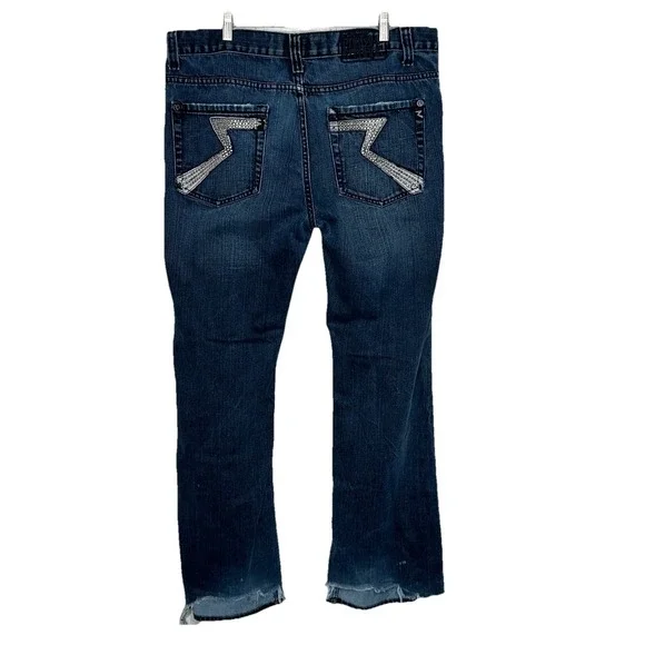 Rock‎ & Republic Men 36x32 Blue Distressed Flare Bootcut Jeans Grunge Button Fly