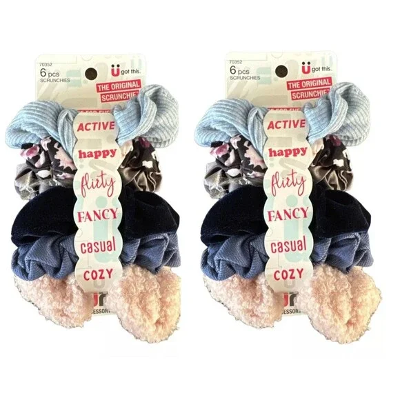 Lot of 2 Scunci Hair Accessory Multicolor Scrunchies for Every Mood | 12 Bands