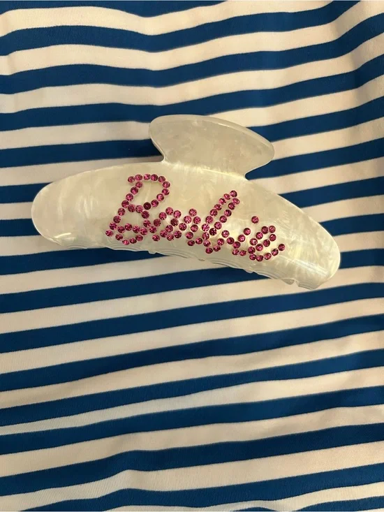 Kitsch x Barbie Pearlescent 'Barbie’ Rhinestone Hair Claw - Pink & White