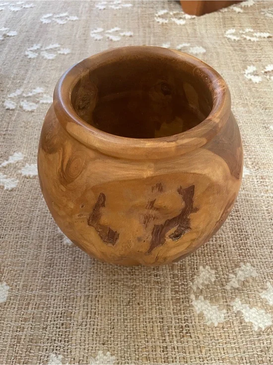 Turned Teak Root Dry Vase Rounded Urn