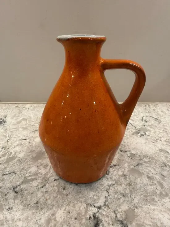 Vintage Signed Pottery Mini Vase / Pitcher Orange Speckled 6