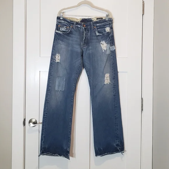 Guess Premium Distressed Patches Midrise Medium Rise Jeans Men's Size 34 X 33