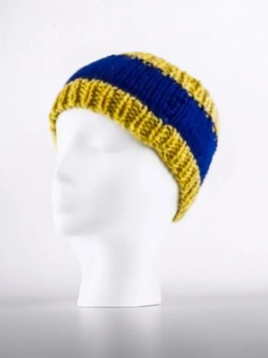 Set of Two Knit Ear Warmer Headbands - Yellow & Cream and Yellow & Blue
