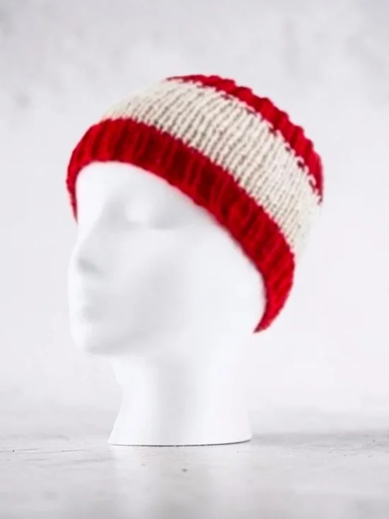 Set of 2  Knit Ear Warmer Headband - Yellow & Red Stripe