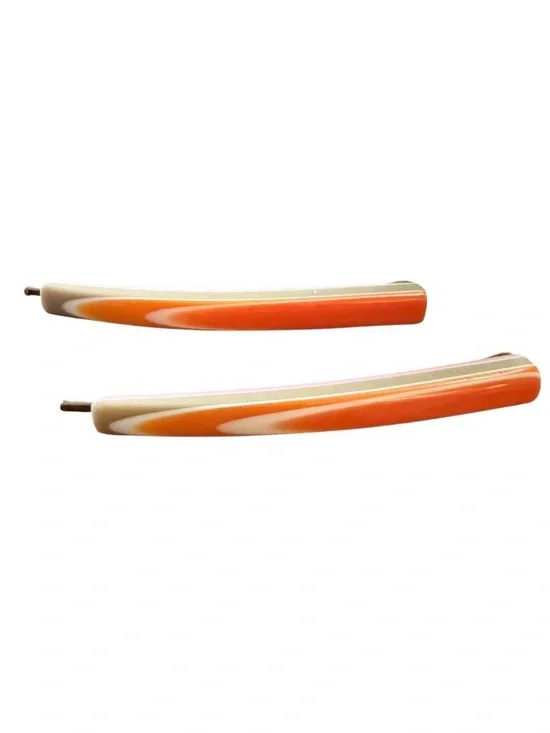 1970’s Vintage Orange Thick Plastic Bobby Pins, Retro Design