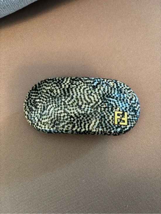 Fendi Black and White mother of pearl Hair Clip with FF Gold Logo