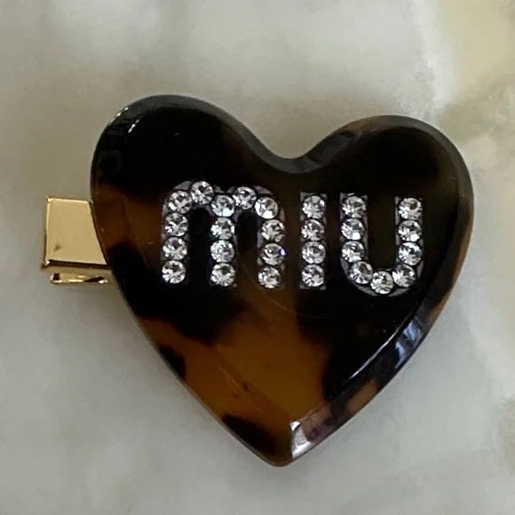 Miu Miu Tortoiseshell Heart Hair Clip with Gold Accents