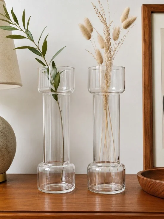 Vintage Pyrex Corning Un-Candle Pair 9” Glass Vases MCM 1970s Decor