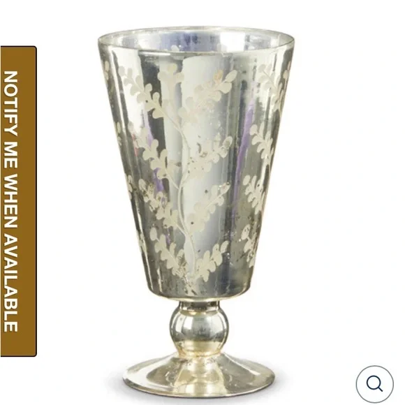 RAZ‎ IMPORTS Silver Etched Mercury Glass Footed Vase 8.75