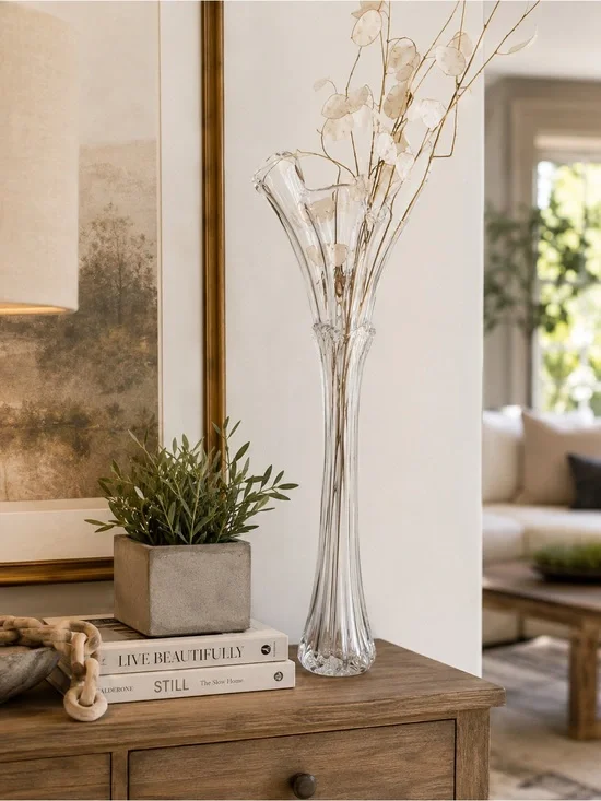 Vintage Clear Fluted Glass Floor Vase