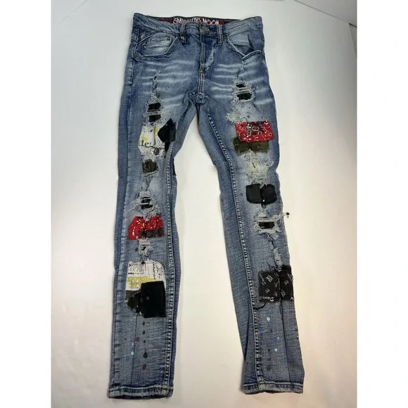 Smugglers Moon Jeans Men's 32x32 Distressed  Patches Button Fly 5 Pocket