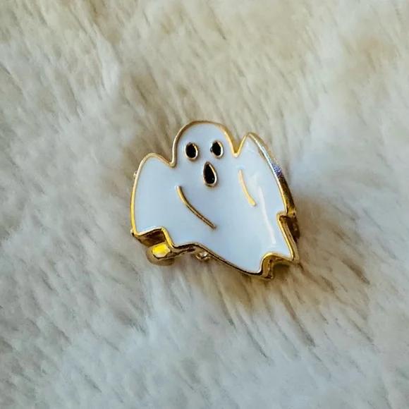 Gold and White Ghost Enamel Mini Hair Clip