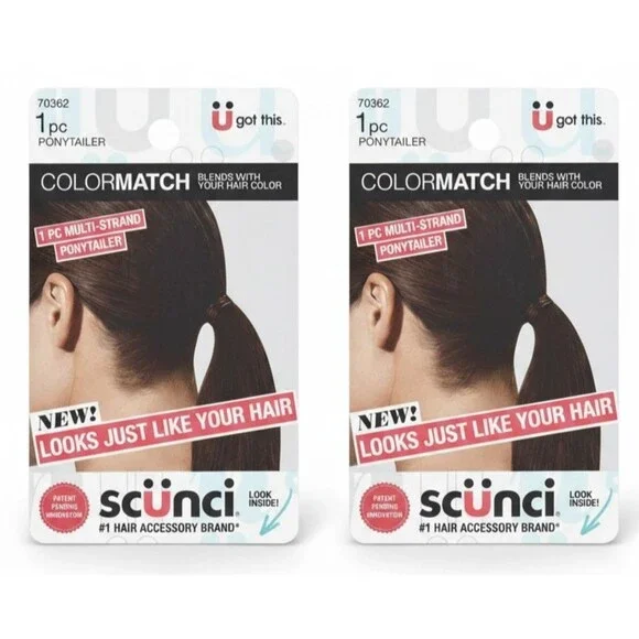 Lot of 2 Scunci Color Match Multi-Strand Spandex Ponytailer For Brown Hair