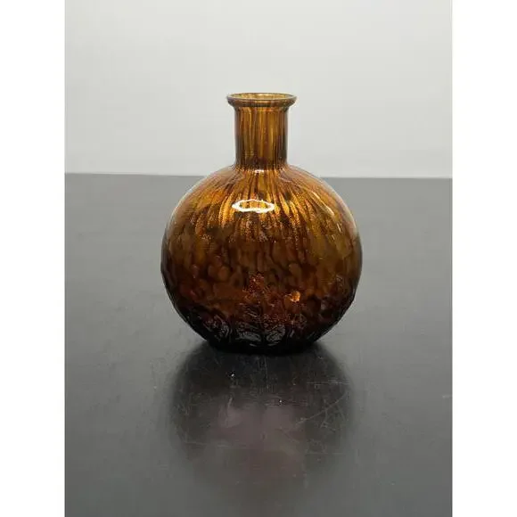 Murano Brown Speckled Maestri Vetra‎ 6” Bottle Vase Embrosses Leaves
