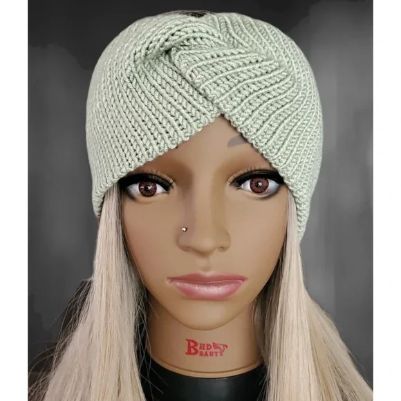 Handmade Knit Twisted‎ Headband | Green Winter Ear Warmer | Cozy Knit Hairband