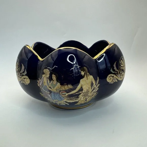 Cobalt blue jardiniere planter bowl Portrait Greek‎ Vase Scene 5.5
