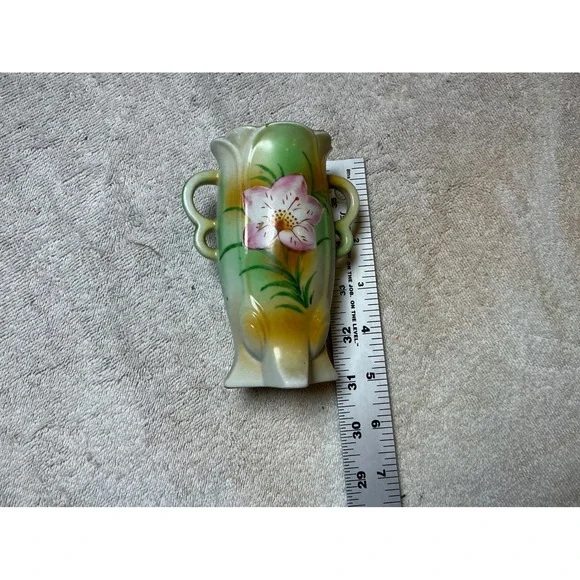 Vintage Made in Japan‎ Porcelain Bud Vase Hand Painted Floral Pink Green 4 Inch
