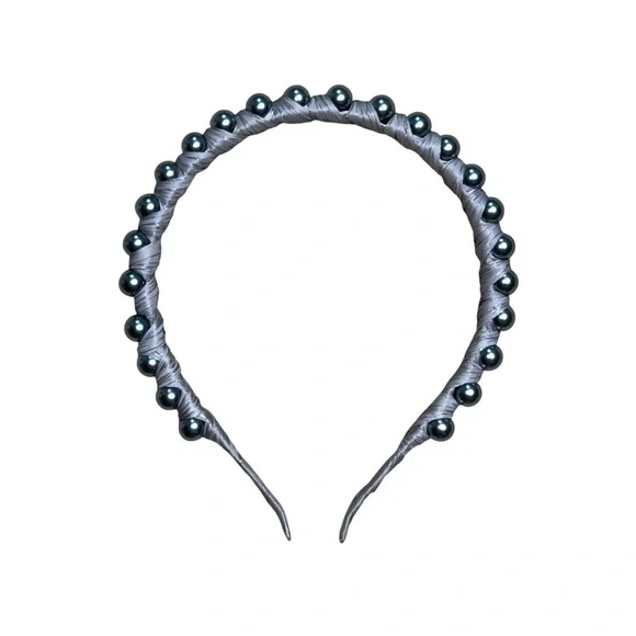 Anthropologie Silver Pearl Wrapped Ribbon Thin Headband - 1 count