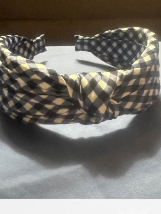 Blue & White Cloth Checkered Plaid Knot Headband