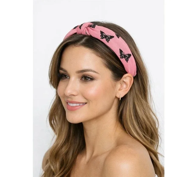 Pink Butterfly Top Knot Headband Boho‎ Cottagecore Ethereal Fairycore Hair Band