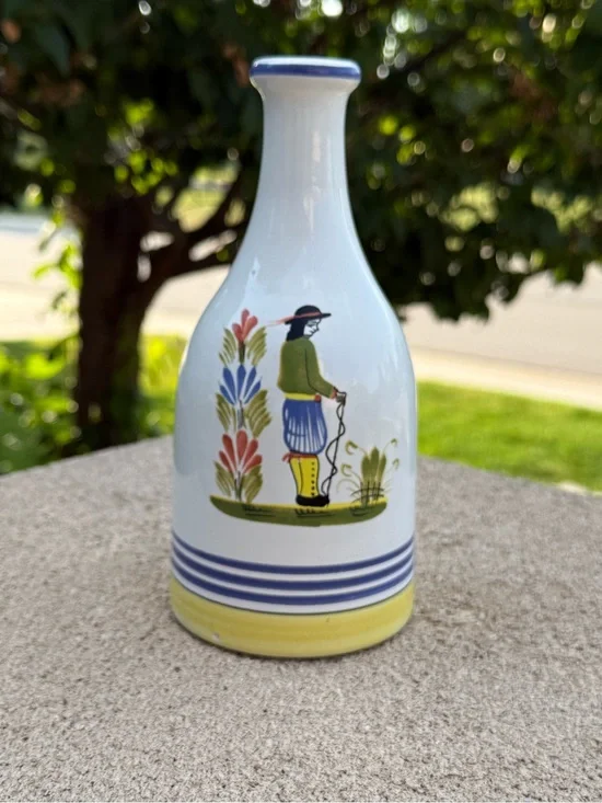 Italian signed Brenton-West Designs Handpainted Ceramic Vase - Blue & Yellow