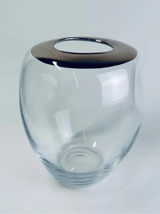 Global Views Organic Formed 8” Vase w/Platinum Rim Hand-Blown Premium Glass #236