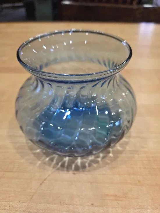 Vintage Empoli Italy Light Blue Optic Twist Swirl Squat Rose Bowl Vase