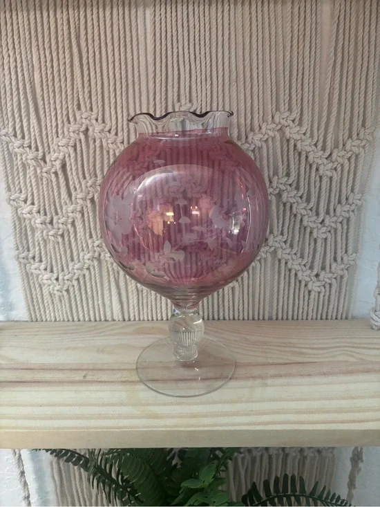 Vintage cranberry glass balloon pedestal vase