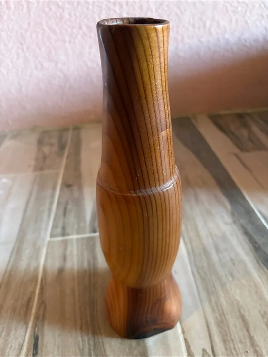 Handcrafted Brown Wooden Bud Vase - Home Accents