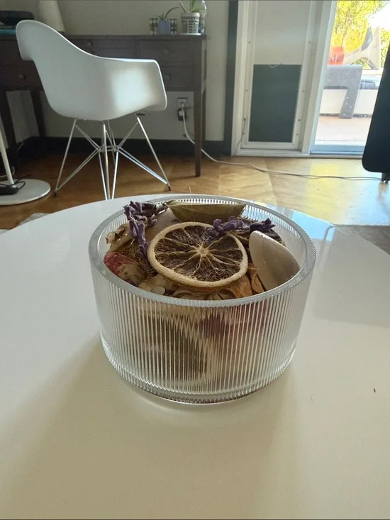 Ribbed Glass Bowl with Dried Potpourri - Clear