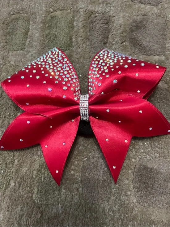 Red Satin Rhinestone Cheer Bow