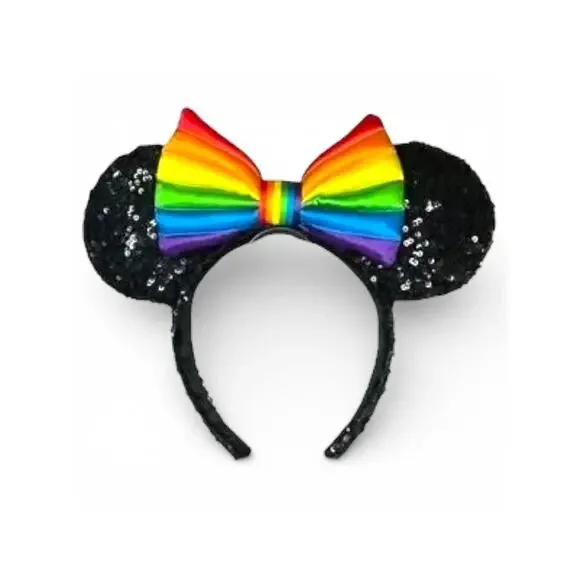 Rainbow Pride Sequin Mouse Ears Headband Festival Park Costume Accessory