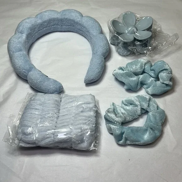 6 Pack Spa Headband Makeup, Face Wash, Skincare Hair Accessories‎ Blue Clip NWT