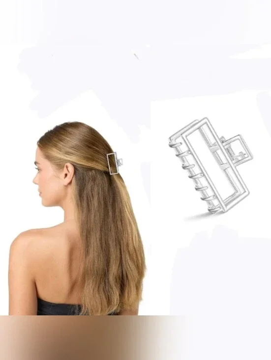 Small Metal Rectangular Silver Hair Claw - Modern Minimalist Hair Claw BNIB